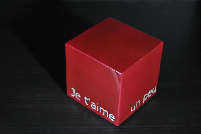 Cube empreinte - marguerite - résine laque rouge